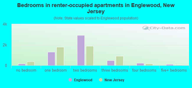Bedrooms in renter-occupied apartments in Englewood, New Jersey