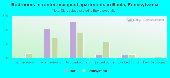 Bedrooms in renter-occupied apartments in Enola, Pennsylvania