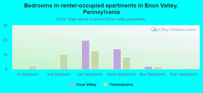 Bedrooms in renter-occupied apartments in Enon Valley, Pennsylvania