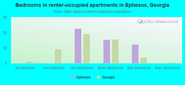 Bedrooms in renter-occupied apartments in Ephesus, Georgia