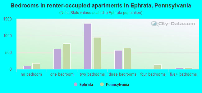 Bedrooms in renter-occupied apartments in Ephrata, Pennsylvania