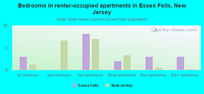 Bedrooms in renter-occupied apartments in Essex Fells, New Jersey