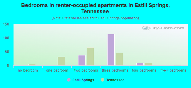 Bedrooms in renter-occupied apartments in Estill Springs, Tennessee