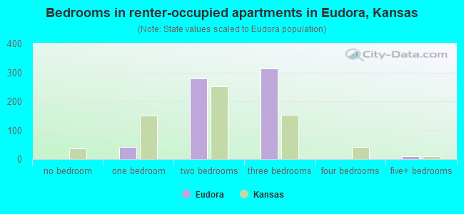 Bedrooms in renter-occupied apartments in Eudora, Kansas