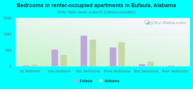 Bedrooms in renter-occupied apartments in Eufaula, Alabama