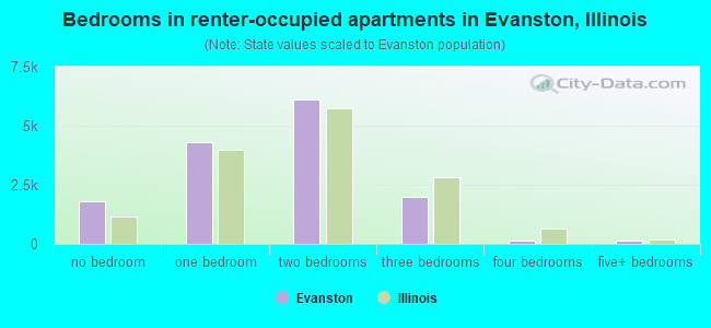 Bedrooms in renter-occupied apartments in Evanston, Illinois