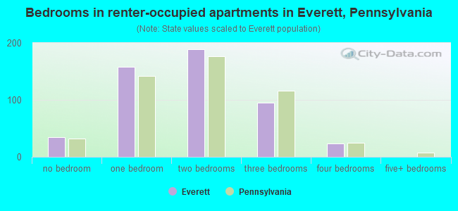 Bedrooms in renter-occupied apartments in Everett, Pennsylvania