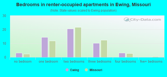 Bedrooms in renter-occupied apartments in Ewing, Missouri
