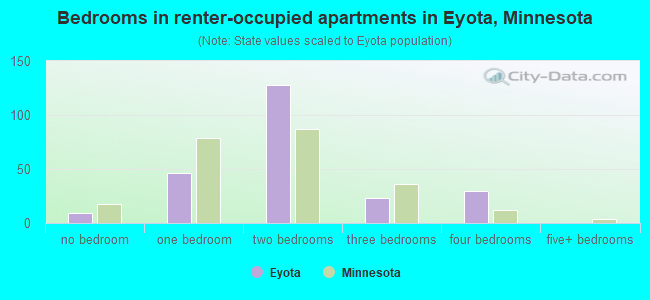 Bedrooms in renter-occupied apartments in Eyota, Minnesota