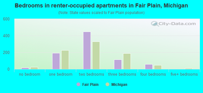 Bedrooms in renter-occupied apartments in Fair Plain, Michigan