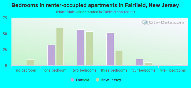 Bedrooms in renter-occupied apartments in Fairfield, New Jersey