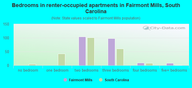 Bedrooms in renter-occupied apartments in Fairmont Mills, South Carolina