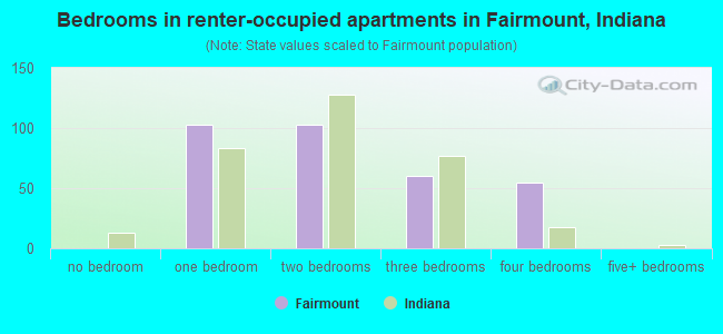 Bedrooms in renter-occupied apartments in Fairmount, Indiana