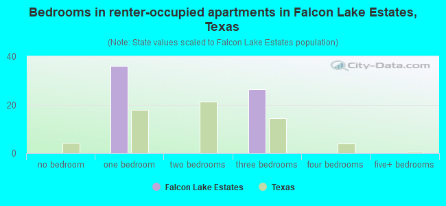 Bedrooms in renter-occupied apartments in Falcon Lake Estates, Texas
