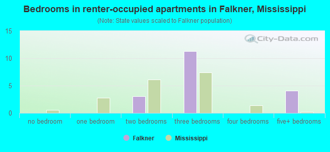 Bedrooms in renter-occupied apartments in Falkner, Mississippi