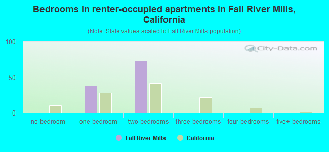 Bedrooms in renter-occupied apartments in Fall River Mills, California