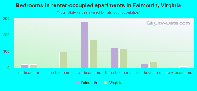 Bedrooms in renter-occupied apartments in Falmouth, Virginia