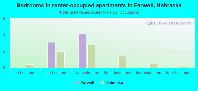Bedrooms in renter-occupied apartments in Farwell, Nebraska