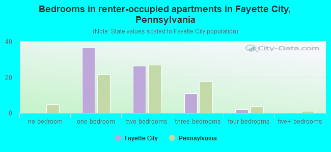 Bedrooms in renter-occupied apartments in Fayette City, Pennsylvania