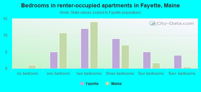 Bedrooms in renter-occupied apartments in Fayette, Maine
