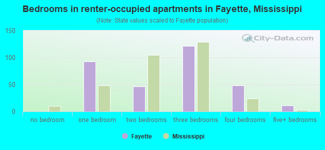 Bedrooms in renter-occupied apartments in Fayette, Mississippi