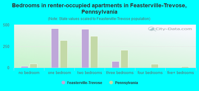 Bedrooms in renter-occupied apartments in Feasterville-Trevose, Pennsylvania