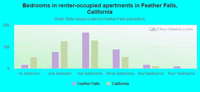Bedrooms in renter-occupied apartments in Feather Falls, California