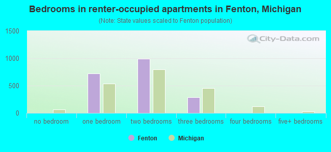 Bedrooms in renter-occupied apartments in Fenton, Michigan