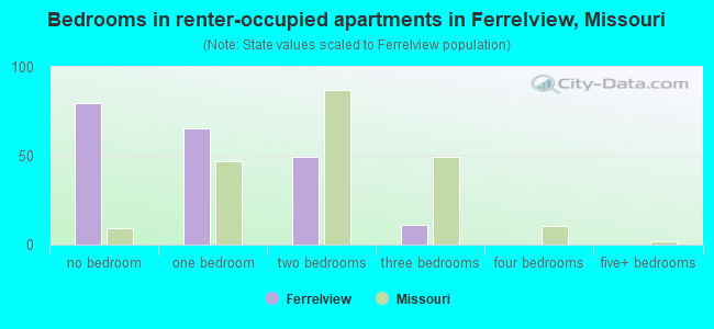 Bedrooms in renter-occupied apartments in Ferrelview, Missouri