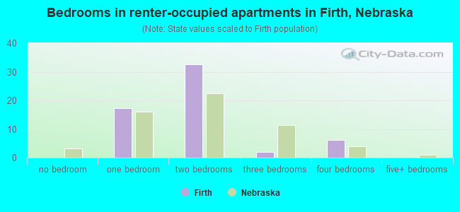 Bedrooms in renter-occupied apartments in Firth, Nebraska