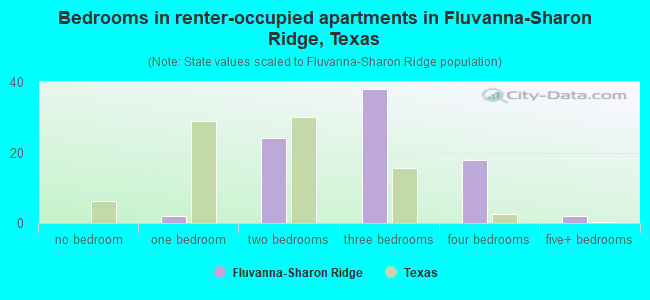 Bedrooms in renter-occupied apartments in Fluvanna-Sharon Ridge, Texas