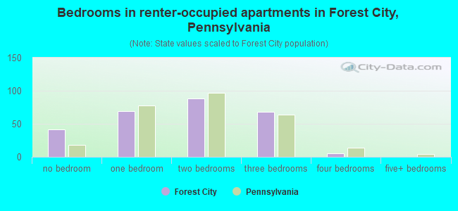 Bedrooms in renter-occupied apartments in Forest City, Pennsylvania