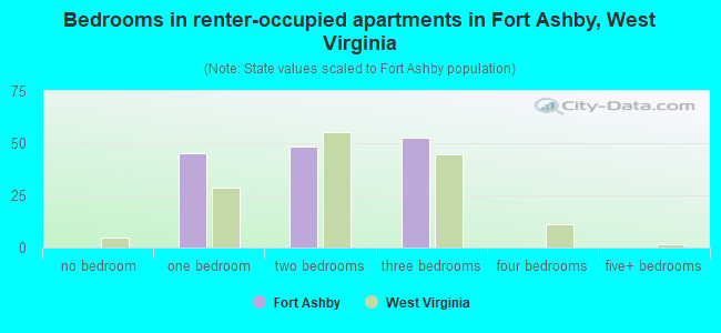 Bedrooms in renter-occupied apartments in Fort Ashby, West Virginia