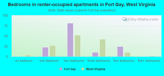 Bedrooms in renter-occupied apartments in Fort Gay, West Virginia