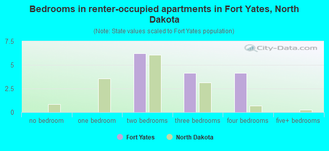 Bedrooms in renter-occupied apartments in Fort Yates, North Dakota