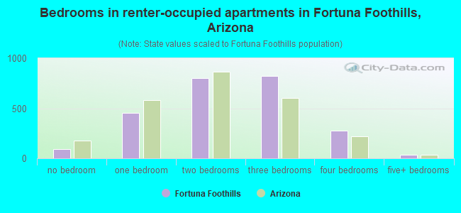 Bedrooms in renter-occupied apartments in Fortuna Foothills, Arizona
