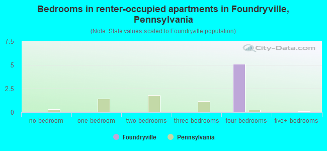 Bedrooms in renter-occupied apartments in Foundryville, Pennsylvania