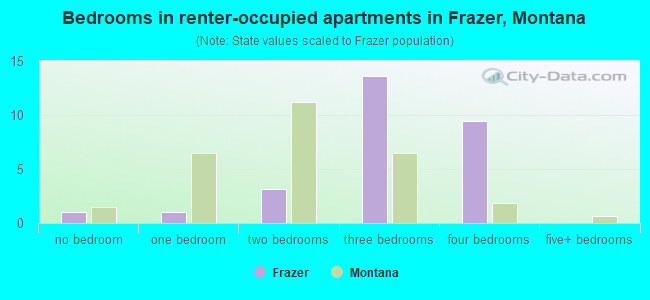 Bedrooms in renter-occupied apartments in Frazer, Montana