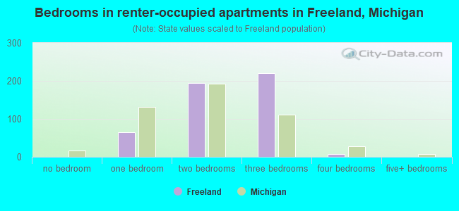 Bedrooms in renter-occupied apartments in Freeland, Michigan
