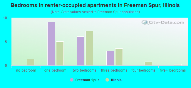 Bedrooms in renter-occupied apartments in Freeman Spur, Illinois