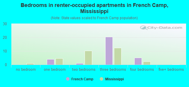 Bedrooms in renter-occupied apartments in French Camp, Mississippi