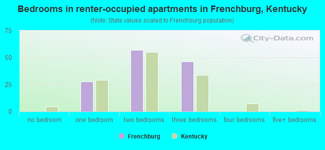 Bedrooms in renter-occupied apartments in Frenchburg, Kentucky