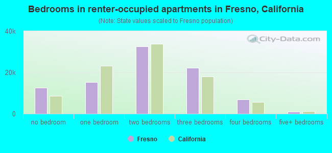 Bedrooms in renter-occupied apartments in Fresno, California