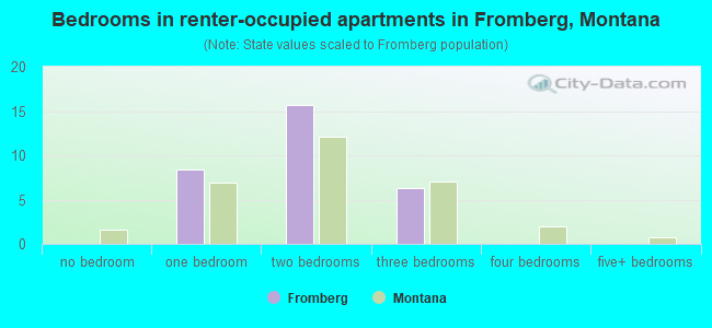 Bedrooms in renter-occupied apartments in Fromberg, Montana