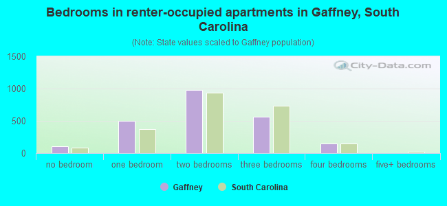 Bedrooms in renter-occupied apartments in Gaffney, South Carolina