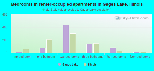 Bedrooms in renter-occupied apartments in Gages Lake, Illinois