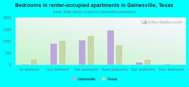 Bedrooms in renter-occupied apartments in Gainesville, Texas