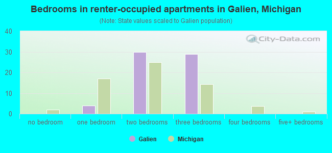 Bedrooms in renter-occupied apartments in Galien, Michigan