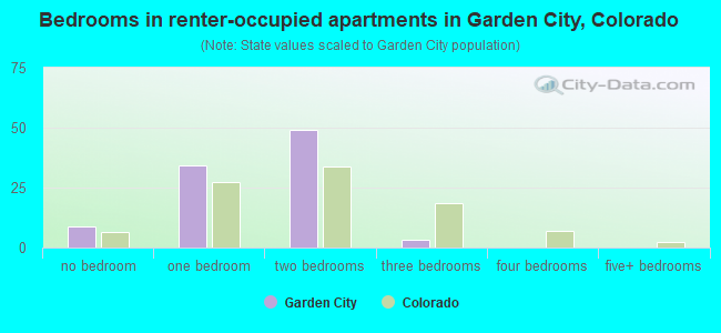 Bedrooms in renter-occupied apartments in Garden City, Colorado