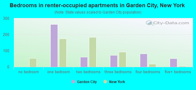 Bedrooms in renter-occupied apartments in Garden City, New York
